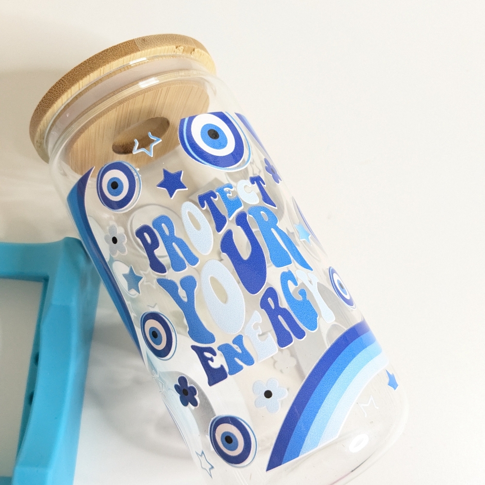 Protect Your Energy 16 Oz Handmade Glass Cup